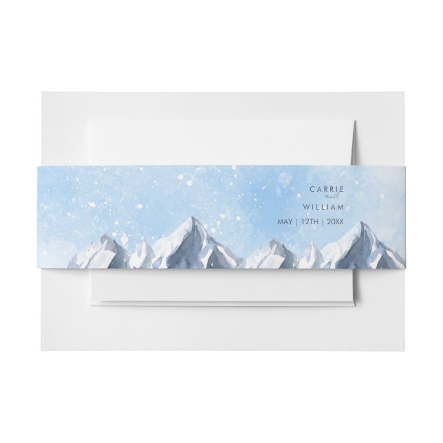Modern Winter Mountain Pattern Wedding Invitation Belly Band (Front Example)
