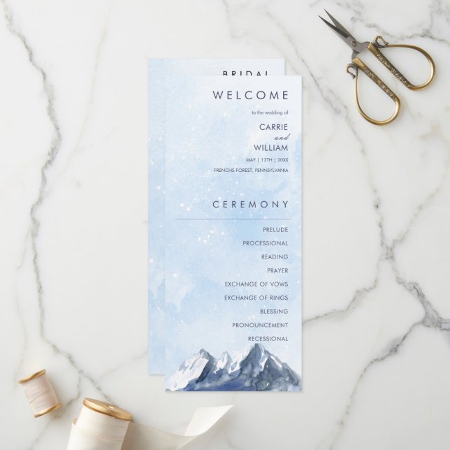 Modern Winter Mountain Pattern Wedding Program (Front/Back In Situ)