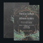Modern winter nature chalkboard watercolor wedding invitation<br><div class="desc">Elegant winter wedding stylish invitation template on dark grey chalkboard featuring modern winter branches and pine boughs wreath and natural green watercolor splashes. Fill in your information in the spots, You can choose to customise it further changing fonts and colours of lettering. --------- The invitation is suitable for elegant trendy...</div>