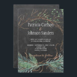 Modern winter nature chalkboard watercolor wedding invitation<br><div class="desc">Elegant winter wedding stylish invitation template on dark grey chalkboard featuring modern winter branches and pine boughs wreath and natural green watercolor splashes. Fill in your information in the spots, You can choose to customise it further changing fonts and colours of lettering. --------- The invitation is suitable for elegant trendy...</div>