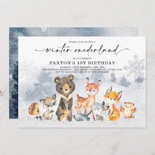 Modern Winter Onederland Woodland Forest Birthday Invitation