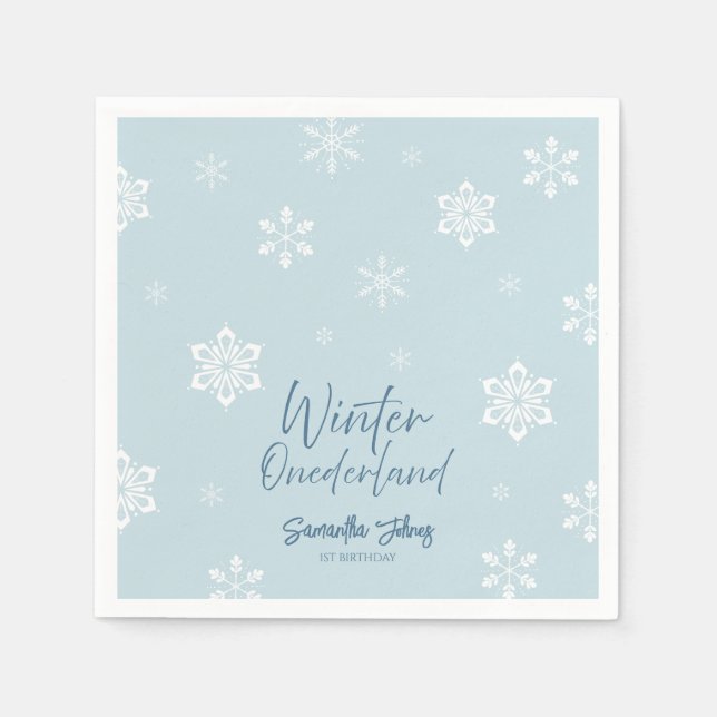Modern Winter Our little snowflake 1st birthday Napkin (Front)