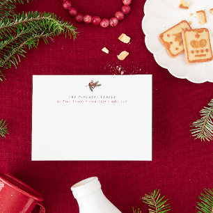 Modern Winter Pine Branch & Berries Family Address Card