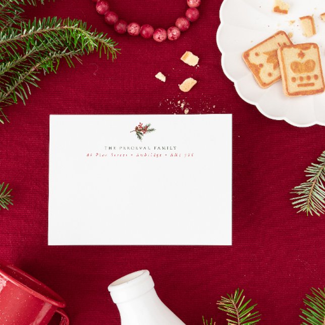 Modern Winter Pine Branch & Berries Family Address Card (Creator Uploaded)