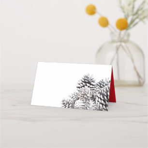 Modern Winter Pine Cone Holiday Place Card