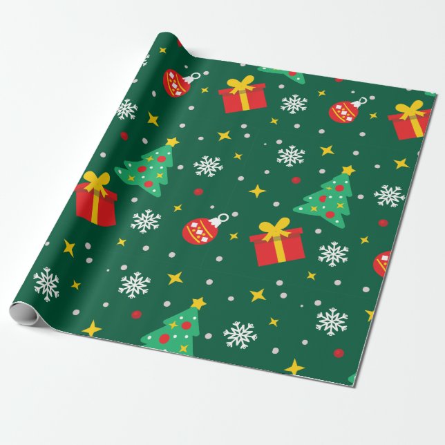 Modern Winter Pine Green Tree Christmas Wrapping Paper (Unrolled)