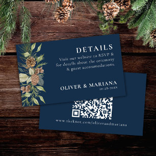 Modern Winter Pine Navy Blue Elegant Wedding Enclosure Card