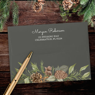 Modern Winter Pine Stone Grey Elegant Wedding Envelope