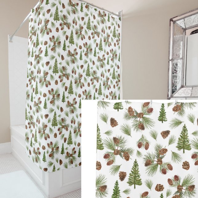 Modern Winter Pine Theme Shower Curtain (Creator Uploaded)