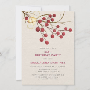 Modern Winter Red Berry 50th Birthday Party Invitation