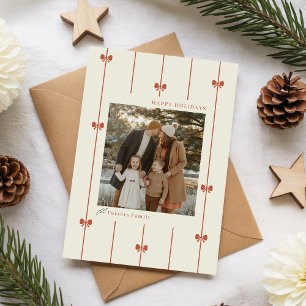 Modern Winter Red Bow Family Photo Christmas Holiday Card