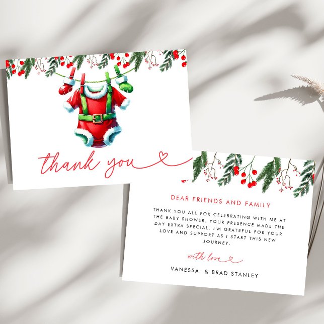 Modern Winter Red Christmas Santa Baby Shower Thank You Card (Creator Uploaded)