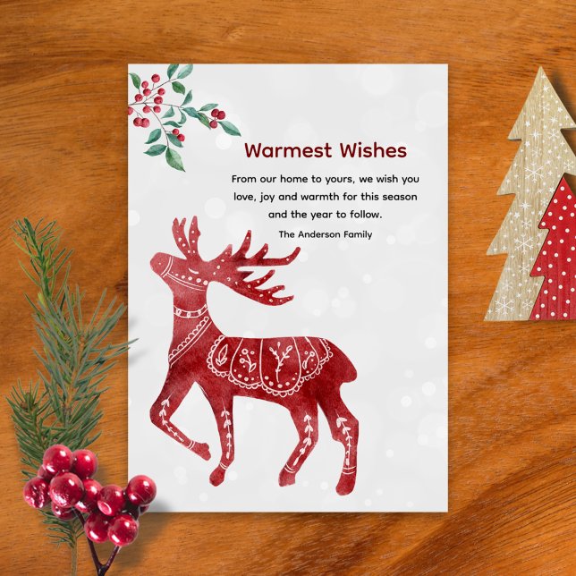 Modern Winter Red Moose Scandi Japandi Christmas Holiday Card (Creator Uploaded)
