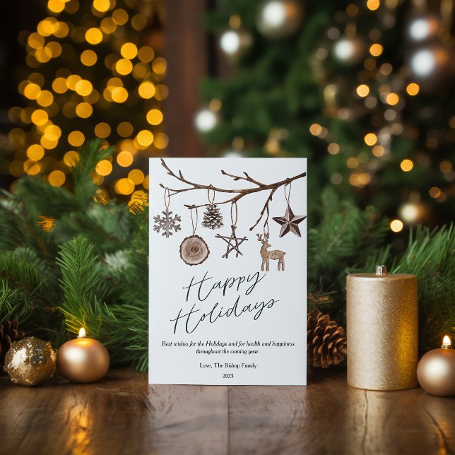 Modern Winter Rustic Pine Tree Flat Holiday Card (Creator Uploaded)