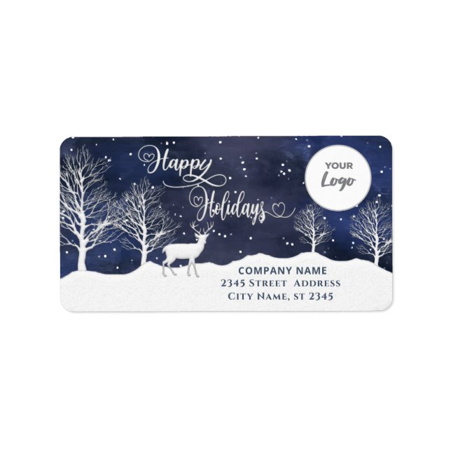 Modern Winter scene  corporate logo Holiday Label (Front)