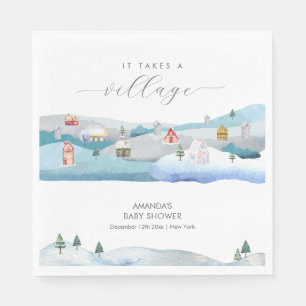 Modern Winter Snow It Takes A Village Baby Shower  Napkin