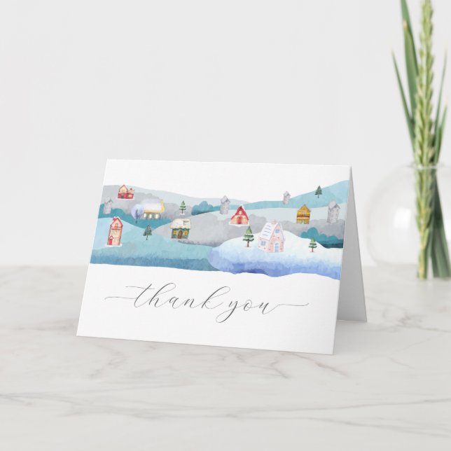 Modern Winter Snow It Takes A Village Baby Shower  Thank You Card (Front)