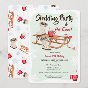 Modern winter snow sledding hot cocoa birthday  invitation