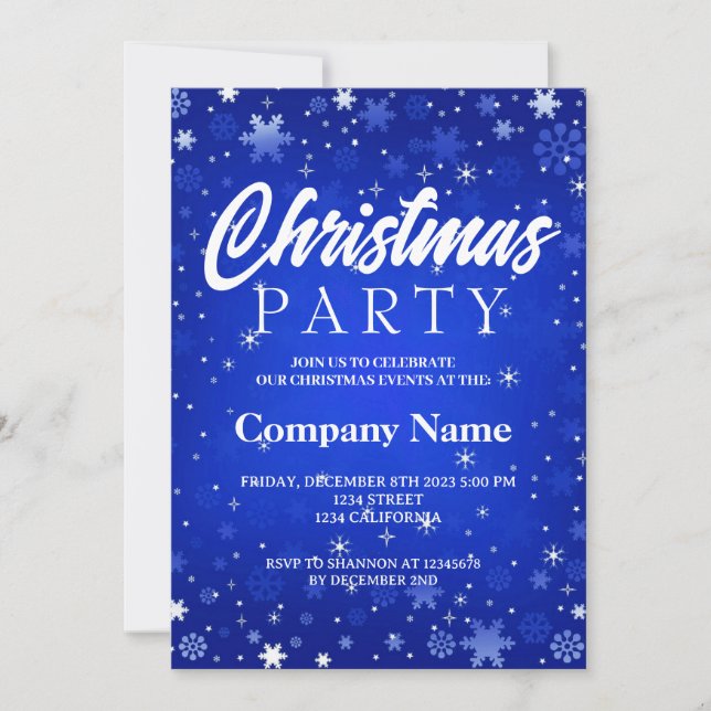Modern winter snowflake blue white Christmas party Invitation (Front)