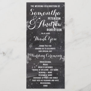 Modern winter snowflake chalkboard wedding program