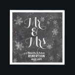 Modern winter snowflakes chalkboard wedding napkin<br><div class="desc">Modern winter snowflakes chalkboard wedding napkins. Custom stylish,  elegant and original black chalkboard with white snowflakes background. A black and white elegant wedding theme perfect for winter wonderland,  Christmas wedding theme.The text is fully customisable</div>