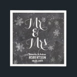 Modern winter snowflakes chalkboard wedding napkin<br><div class="desc">Modern winter snowflakes chalkboard wedding napkins. Custom stylish,  elegant and original black chalkboard with white snowflakes background. A black and white elegant wedding theme perfect for winter wonderland,  Christmas wedding theme.The text is fully customisable</div>