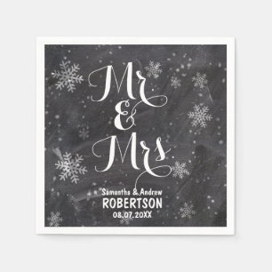 Modern winter snowflakes chalkboard wedding napkin