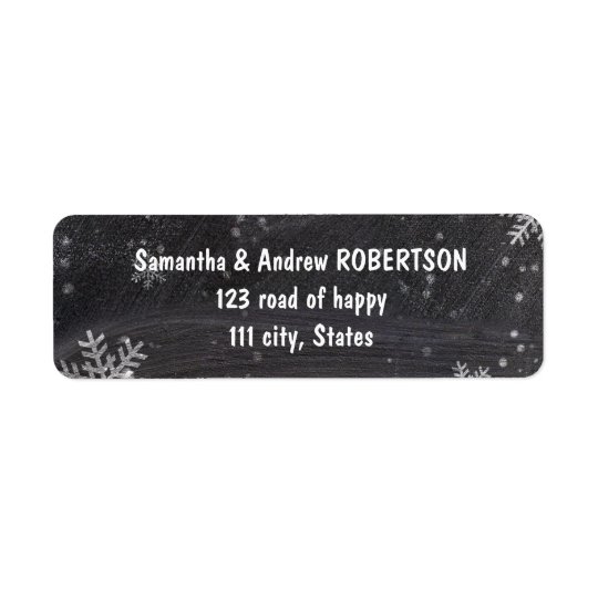 Modern winter snowflakes chalkboard wedding return address label