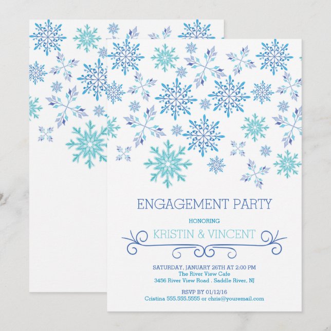 Modern Winter Snowflakes Engagement Party Invitation (Front/Back)