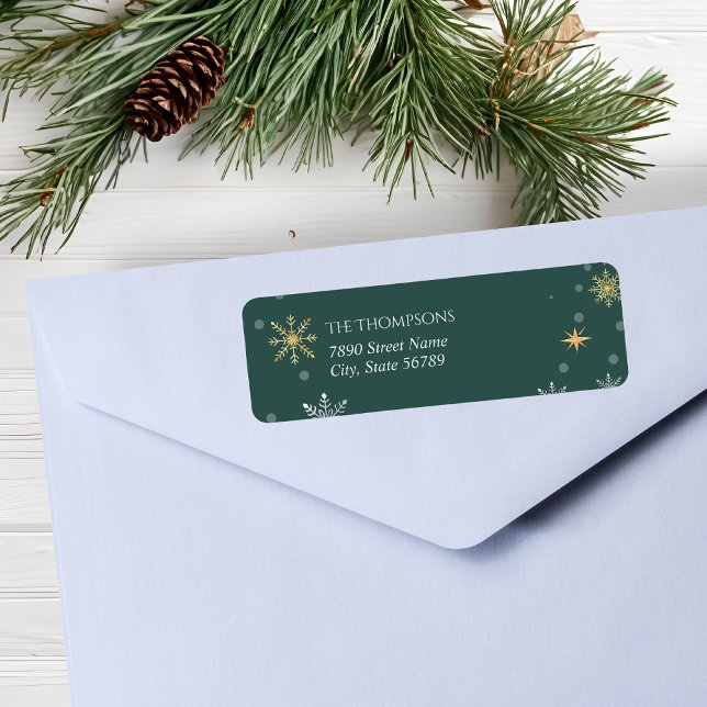 Modern Winter Snowflakes Green Holiday Return Address Label (Creator Uploaded)