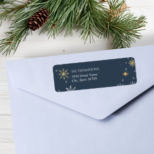 Modern Winter Snowflakes Navy Blue Holiday Return Address Label