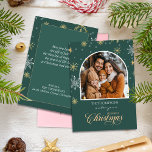Modern Winter Snowflakes Photo Green Christmas Holiday Card<br><div class="desc">Spread holiday cheer with a custom Photo Modern Holiday Greeting Card. 
Featuring your photo on the front surrounded by winter snowflakes and elegant script Christmas greeting.
Place your photo on the card and write your very own greeting.</div>