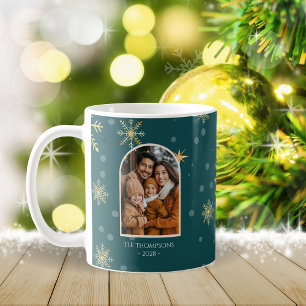 Modern Winter Snowflakes Photo Teal Christmas Coffee Mug