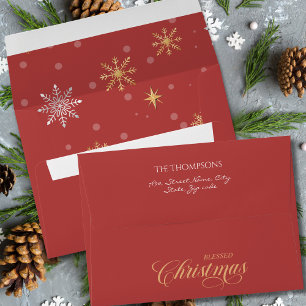 Modern Winter Snowflakes Red Holiday Envelope