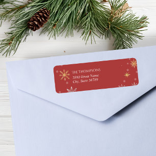 Modern Winter Snowflakes Red Holiday Return Address Label