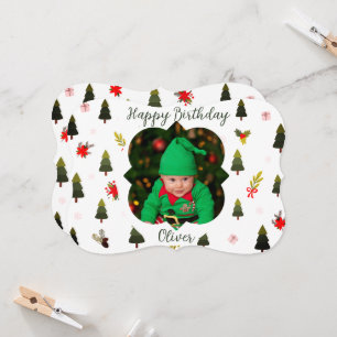 Modern Winter Theme Custom Photo Birthday Card