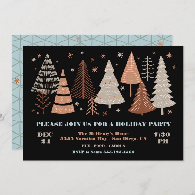 Modern Winter Trees Holiday Party Invitation (Front/Back)