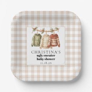 Modern Winter Ugly Sweater Baby Shower Cocktail  Paper Plate