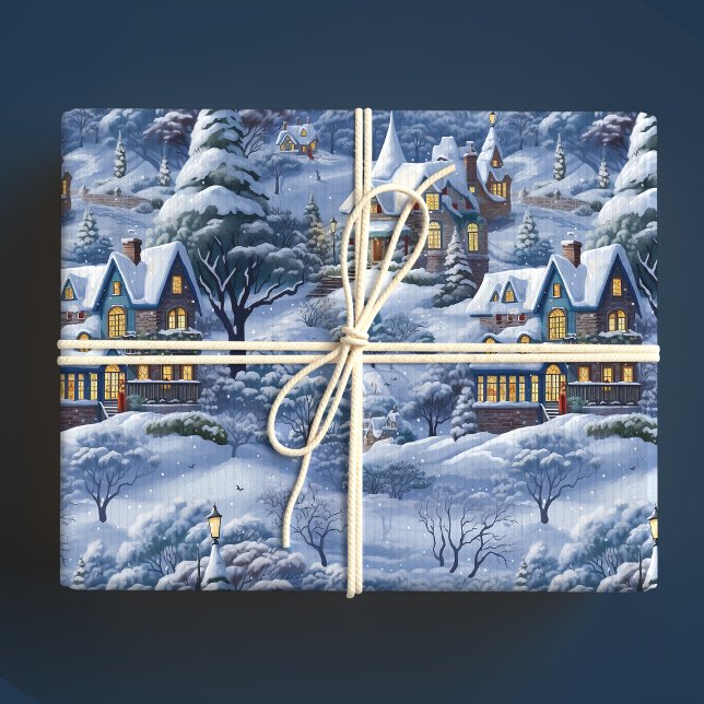 Modern  Winter Village White Christmas  Wrapping Paper (Creator Uploaded)