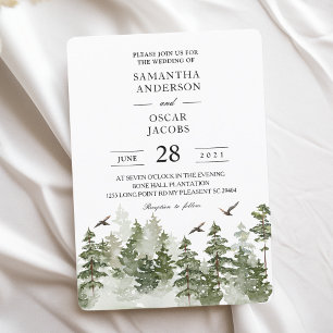 Modern Winter  Watercolor Green Forest With Snow Invitation