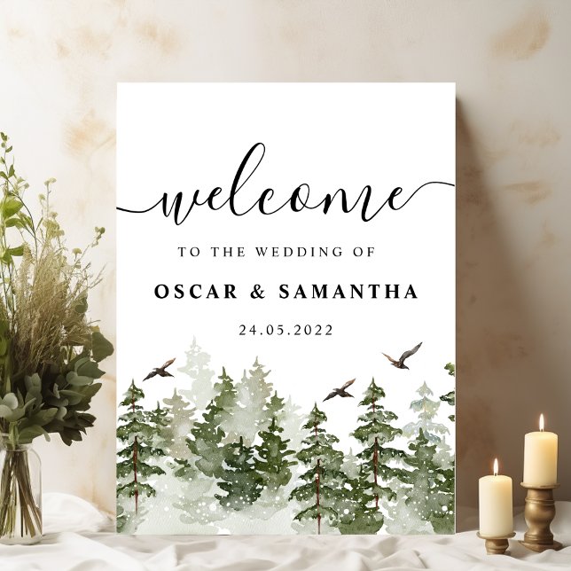 Modern Winter  Watercolor Green Forest With Snow Poster (Creator Uploaded)