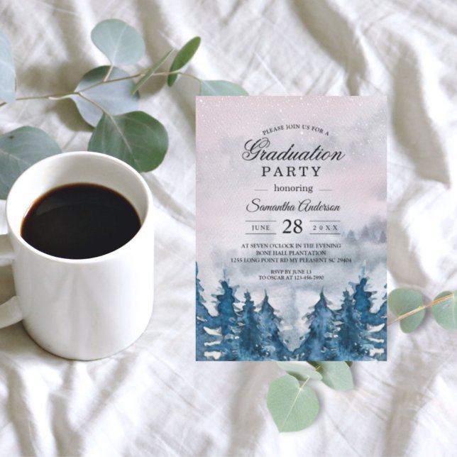 Modern Winter Watercolour Forest Blue Invitation (Creator Uploaded)