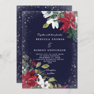 modern winter wedding navy florals wedding invitation