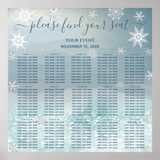 Modern Winter wonderland seating chart 15 tables (Front)