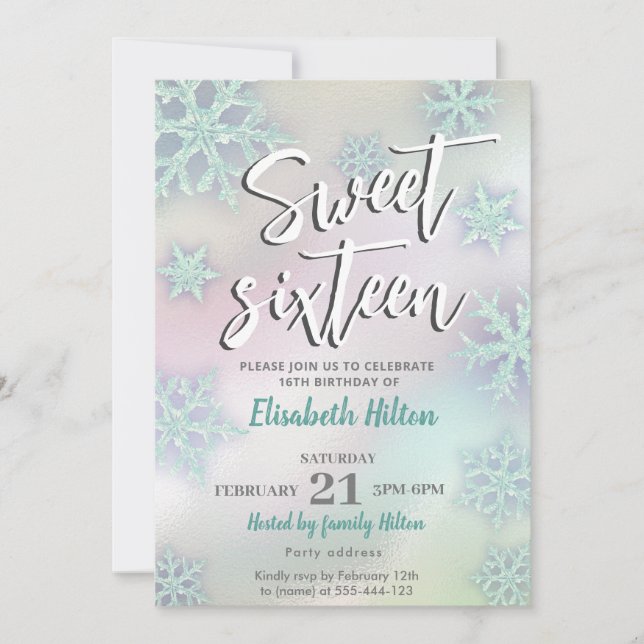 Modern Winter wonderland snowflakes  sweet 16  Invitation (Front)