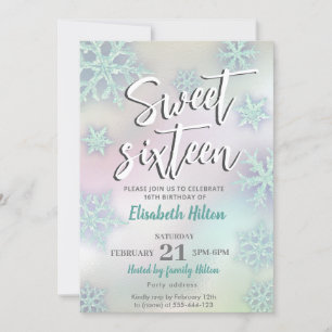 Modern Winter wonderland snowflakes sweet 16 Invitation