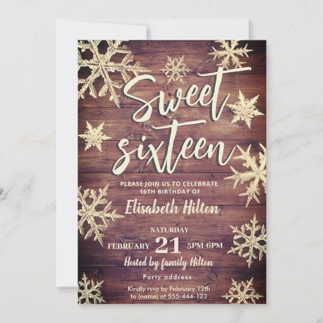 Modern Winter wonderland snowflakes  sweet 16 Invitation (Front)