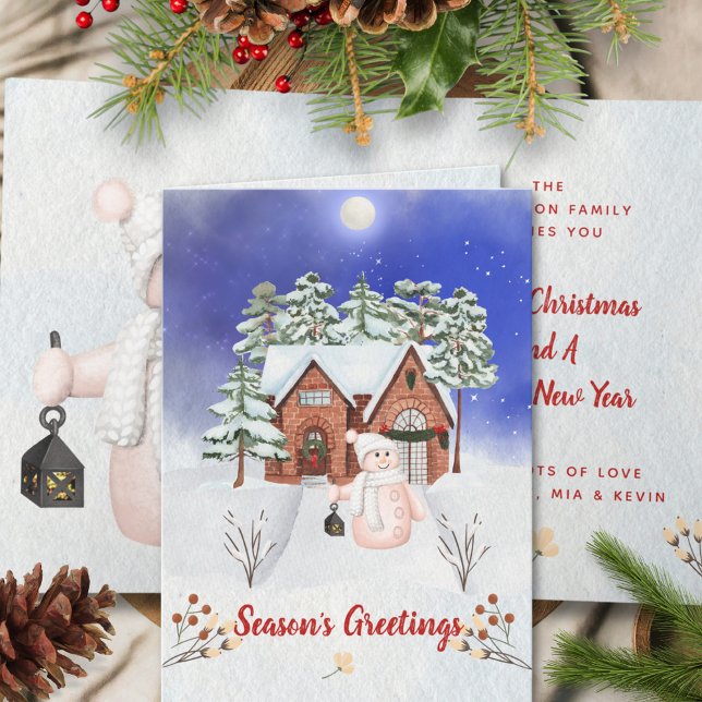Modern Winter Wonderland Snowman Merry Christmas Holiday Card (Creator Uploaded)