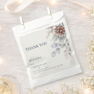 Modern Winter Woodland Pinecone Wedding Thank You Favour Bag