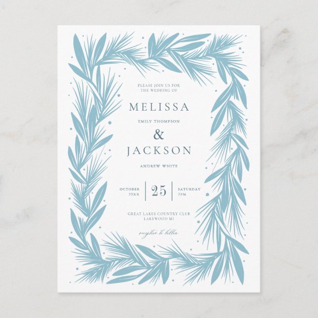 Modern Winter Wreath Frame Wedding Postcard (Front)